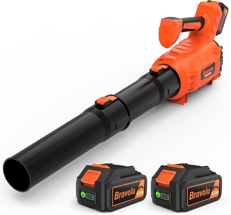 Bravolu Akkumulátoros Lombfúvó 2x5200mAh Töltővel, Kefe Nélküli Motor 305 km/h, 5 Fokozat, Levehető Cső