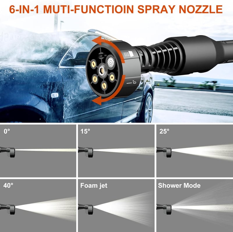 Bravolu Aparat de spălat cu presiune fără fir, 500 PSI, 4.0 Ah, set mobil cu duză 6-în-1 pentru curățarea mașinilor, bărcilor și grădinii.