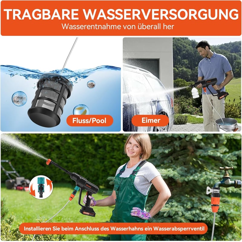 Bravolu MAX 500 PSI akkumulátoros magasnyomású mosó 6az1-ben nozzlával