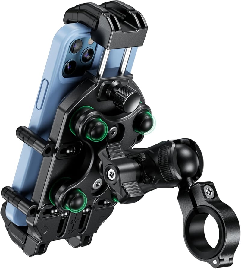 Suport telefon cu amortizor de vibrații BRCOVAN pentru motocicletă, bicicletă și scuter, suport de ghidon rotativ la 360 de grade cu sistem antifurt, pentru telefoane de 5.4-7.2 inchi