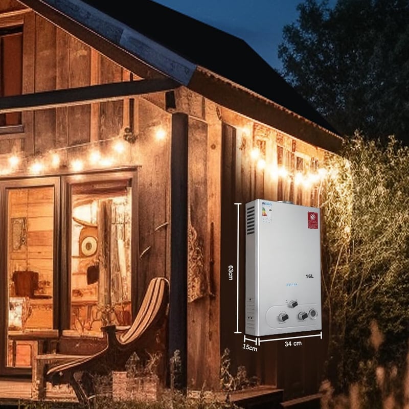 BreeRainz 16L Gázüzemű Pillanatvízmelegítő 32KW LPG Propán Bután Zuhanyfejjel