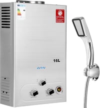 BreeRainz 16L Gázüzemű Pillanatvízmelegítő 32KW LPG Propán Bután Zuhanyfejjel 1