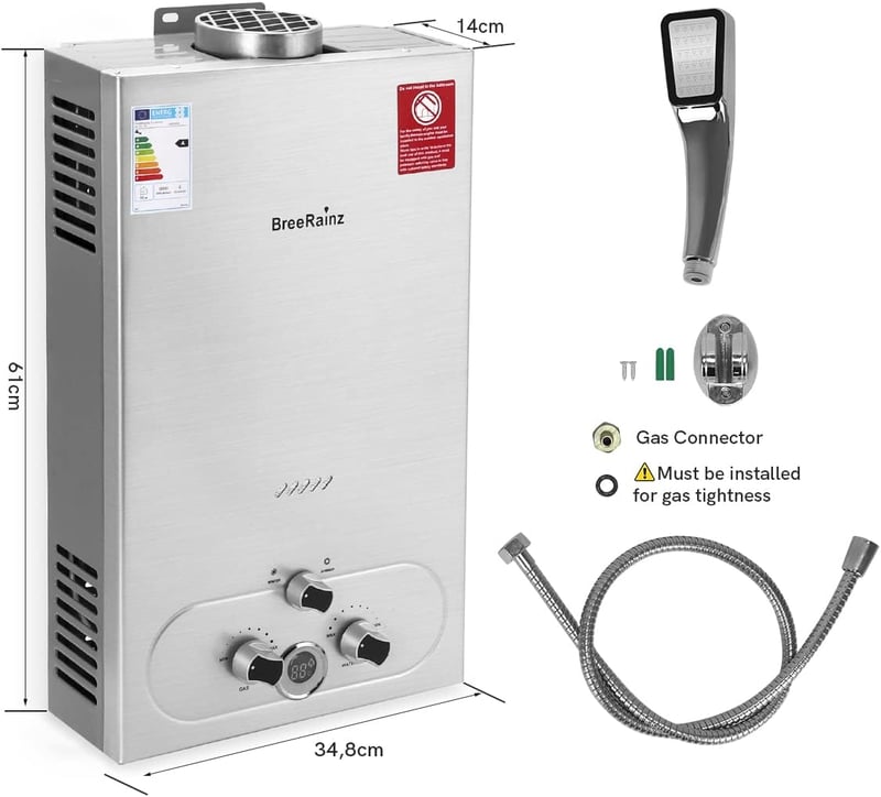 BreeRainz 20L/perc Gázüzemű Pillanatvízmelegítő 40kW Propán LPG Alacsony Nyomásindítás