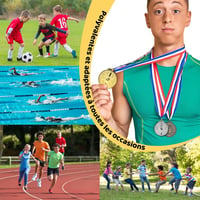 Brelet fém sportérem nyakszalaggal, arany-ezüst-bronz - kb. 5 cm átmérő - 36 db 7