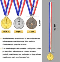 Brelet fém sportérem nyakszalaggal, arany-ezüst-bronz - kb. 5 cm átmérő - 36 db 2