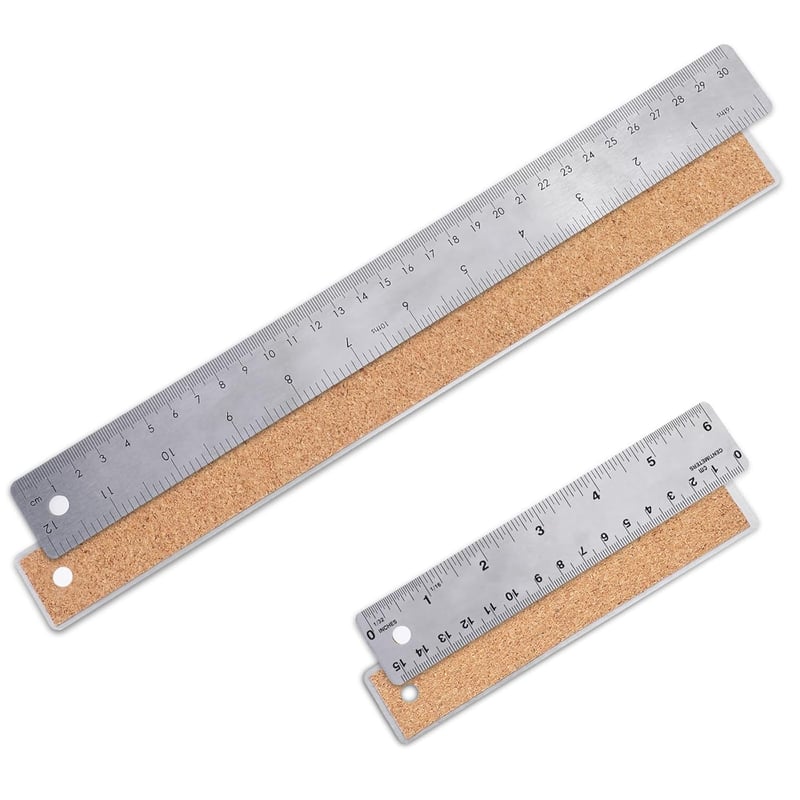 Bremorou Fém Vonalzó Szett 2 db 30cm 15cm Rozsdamentes Acél Vonalzó Dupla Skála Csúszásmentes Parafa Hátlap Iskolai Mérőeszköz