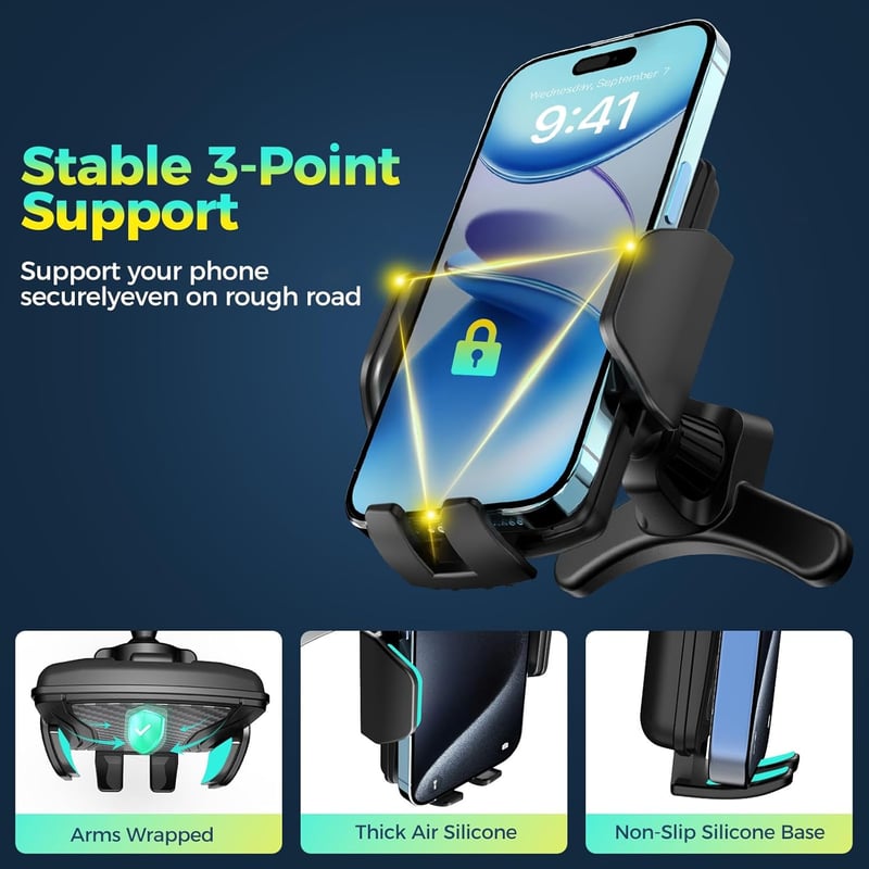Brencco autós telefontartó szellőzőrácsra 360° forgatható univerzális 4-7 hüvelykes okostelefonokhoz - Mobile phone holder auto-V1