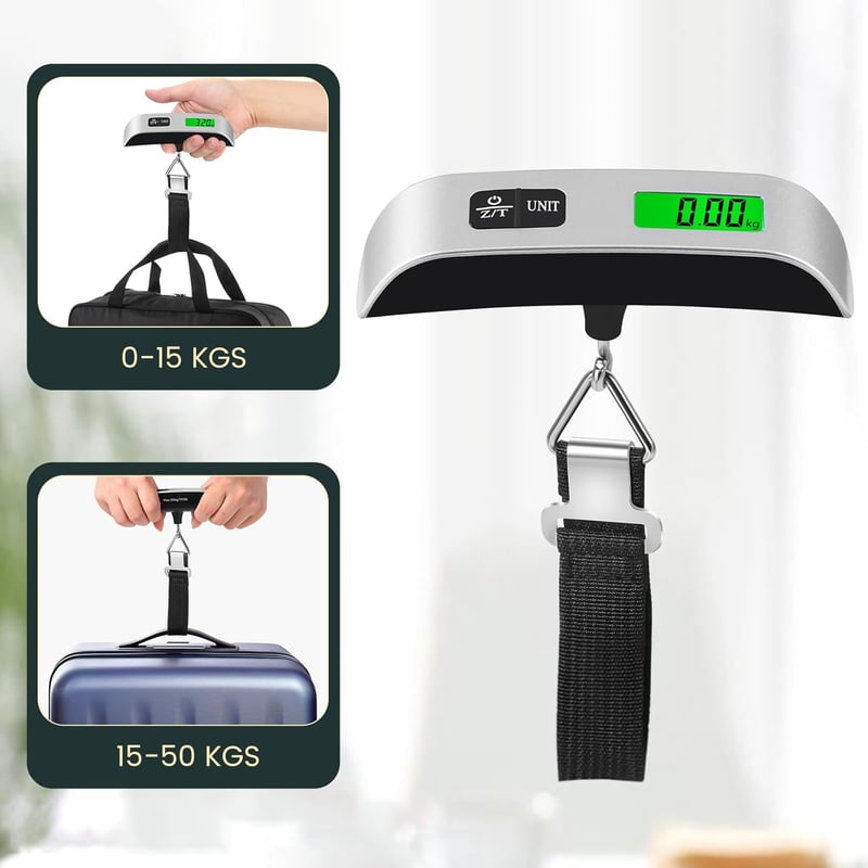 Brencco Digitális Bőröndmérleg 50kg, Háttérvilágított LCD Kijelzővel és Tara Funkcióval