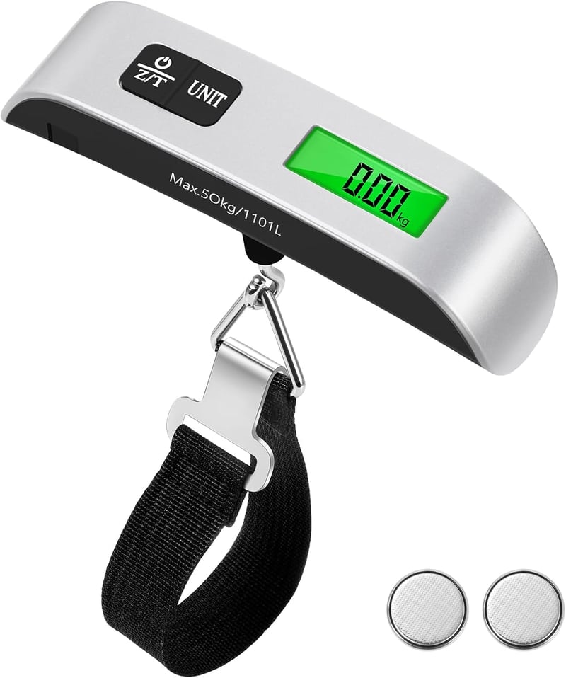 Brencco Digitális Bőröndmérleg 50kg, Háttérvilágított LCD Kijelzővel és Tara Funkcióval