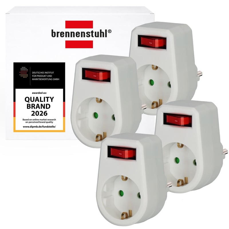 Set 4 adaptoare priză Brennenstuhl cu împământare și întrerupător