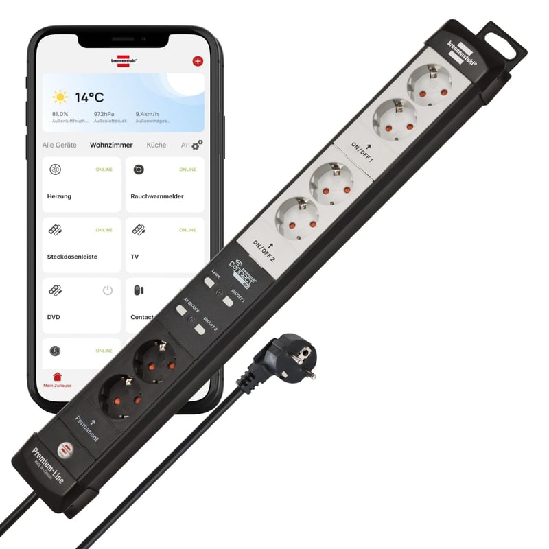 Prelungitor inteligent Brennenstuhl Connect Premium-Line WiFi cu 6 prize, control Smart Home