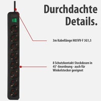 Predlžovací prívod Brennenstuhl Eco-Line, 8 zásuviek, s detskou poistkou, vypínačom a 3 m káblom, čierny, so zvýšenou ochranou proti dotyku 4