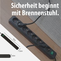 Predlžovací prívod Brennenstuhl Eco-Line, 8 zásuviek, s detskou poistkou, vypínačom a 3 m káblom, čierny, so zvýšenou ochranou proti dotyku 6