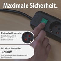 Predlžovací prívod Brennenstuhl Eco-Line, 8 zásuviek, s detskou poistkou, vypínačom a 3 m káblom, čierny, so zvýšenou ochranou proti dotyku 5