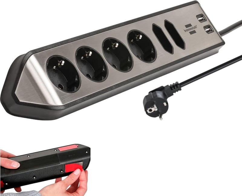 Brennenstuhl Estilo Corner 6-részes sarokcsatlakozó, 4 földelt + 2 Euro + 2 USB