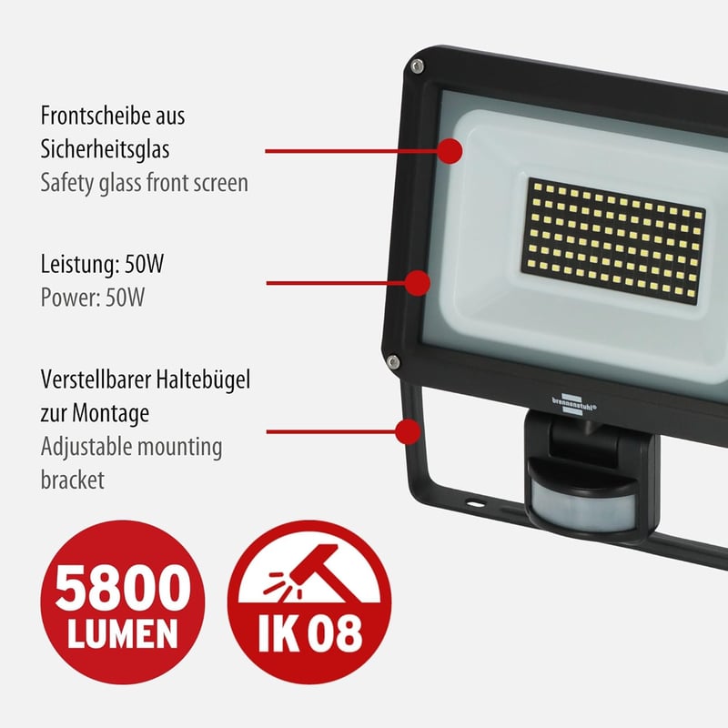 Brennenstuhl Jaro 7060 P LED reflektor mozgásérzékelővel 50W 5800lm IP65 - 5800 lm (50 W)