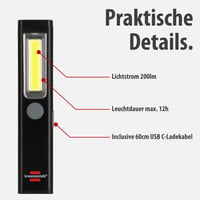 Brennenstuhl PL 200 AC LED punjiva ručna svjetiljka, 200 lm, s USB-C kabelom za punjenje, magnetom i kopčom, 12 sati rada, COB LED inspekcijska svjetiljka 3