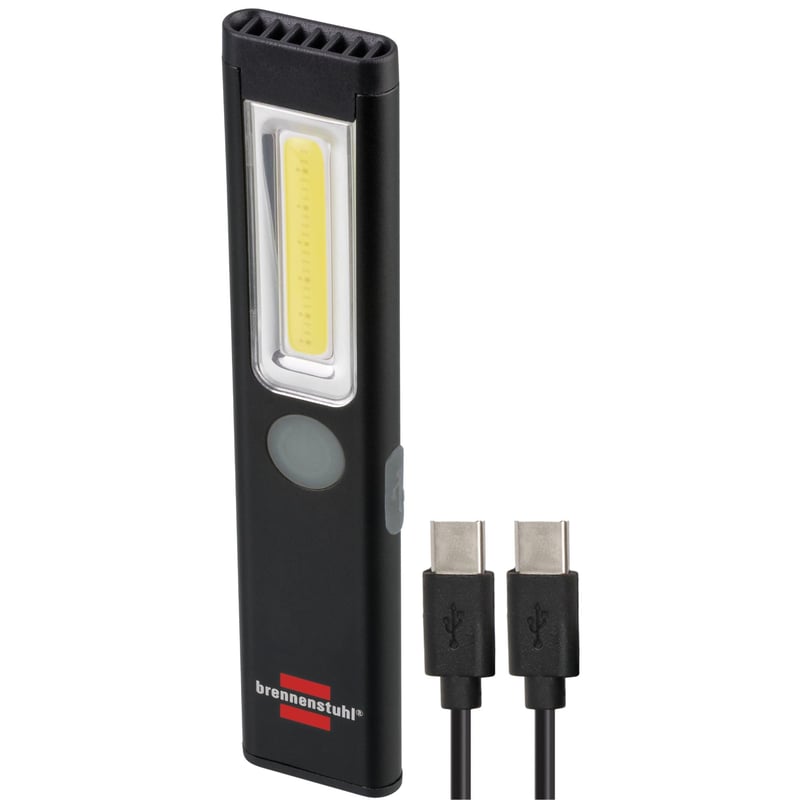 Brennenstuhl PL 200 AC LED punjiva ručna svjetiljka, 200 lm, s USB-C kabelom za punjenje, magnetom i kopčom, 12 sati rada, COB LED inspekcijska svjetiljka