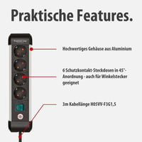Prelungitor Brennenstuhl Premium-Alu-Line cu 4 prize, cablu de 1,8 m – multipriză de birou din aluminiu 3