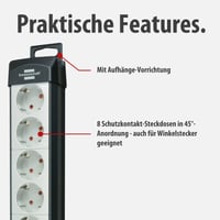Predlžovací prívod Brennenstuhl Premium-Line, 8 zásuviek, s vypínačom, 5 m kábel, možnosť montáže na stenu, čierno-sivý, vyrobené v Nemecku 3