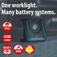 Brennenstuhl Professional Multi Battery LED akumulátorový stavebný reflektor 4000 MA – 40W, 4500 lm, IP65, kompatibilný s 18V akumulátormi 10 výrobcov 3