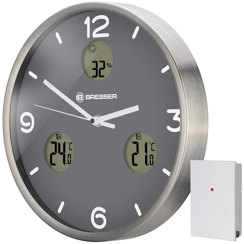 Bresser MyTime io NX Funk rádióvezérelt falióra hőmérővel és páratartalom-mérővel, 30 cm, szürke