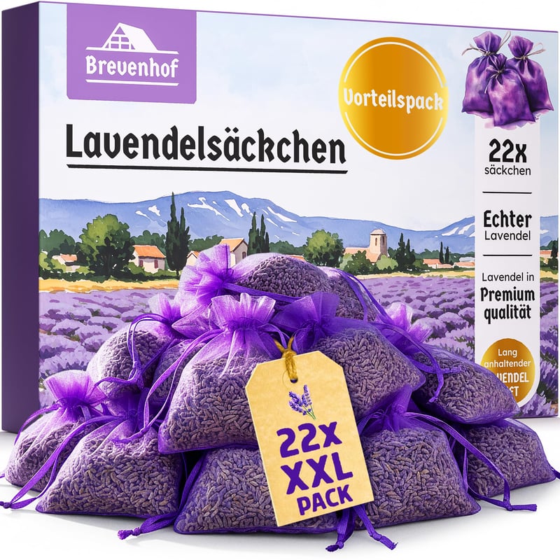 Brevenhof vrećice s mirisom lavande 22 kom - Protiv moljaca za ormare i odjeću - 100% prirodna sušena lavanda - Za automobil, sobu i praonicu rublja