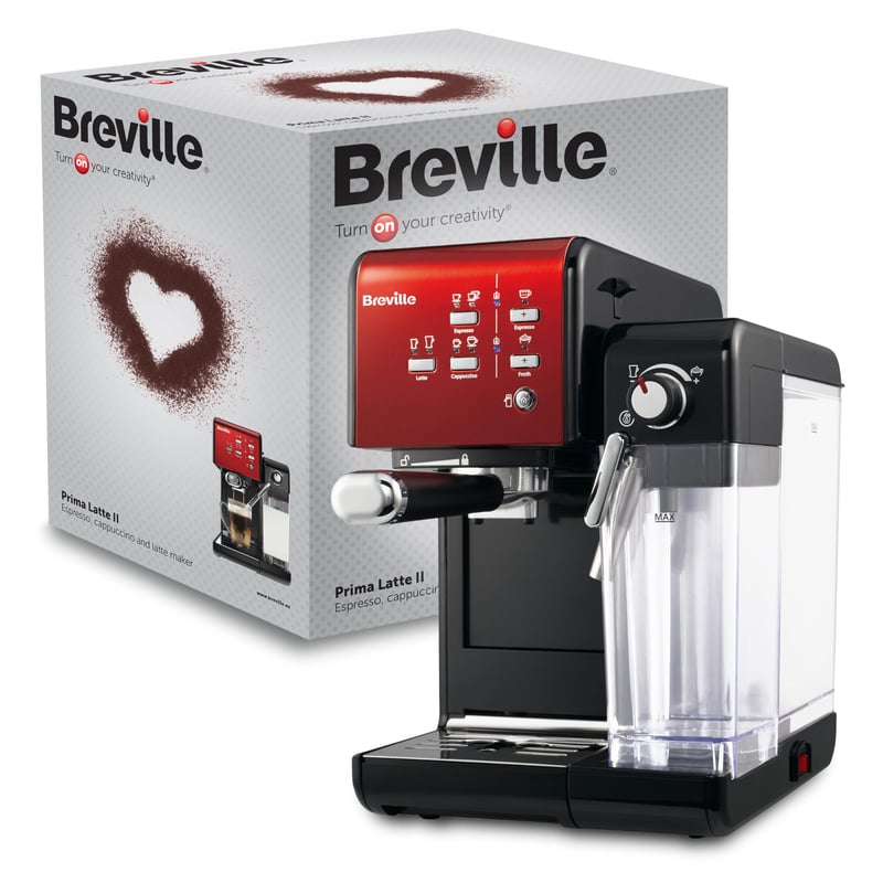 Breville Prima Latte II Eszpresszó és Kávégép - 15 bar Professzionális Pumpa, Automata Tejhabosító, Piros - VCF109X