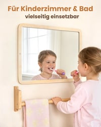 Oglindă de perete Montessori Brezlio cu bară - Oglindă din lemn reglabilă pe înălțime pentru bebeluși și copii mici 6-18 luni — suprafață oglindă pătată (stare: vezi a 2-a imagine) 9