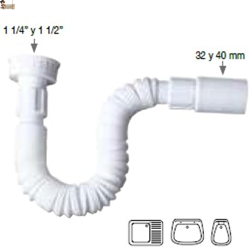 BricoLoco.com Szifon Lefolyócső Flexibilis Univerzális 32-40mm Fehér