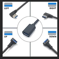BRIEFCEC USB 3.0 Adapter Kábel 90 Fokos Hajlított Csatlakozó 30cm Fekete Laptop PC TV PS4 Hub Kompatibilis 2 Darabos Csomag 6