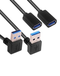 BRIEFCEC USB 3.0 Adapter Kábel 90 Fokos Hajlított Csatlakozó 30cm Fekete Laptop PC TV PS4 Hub Kompatibilis 2 Darabos Csomag 1