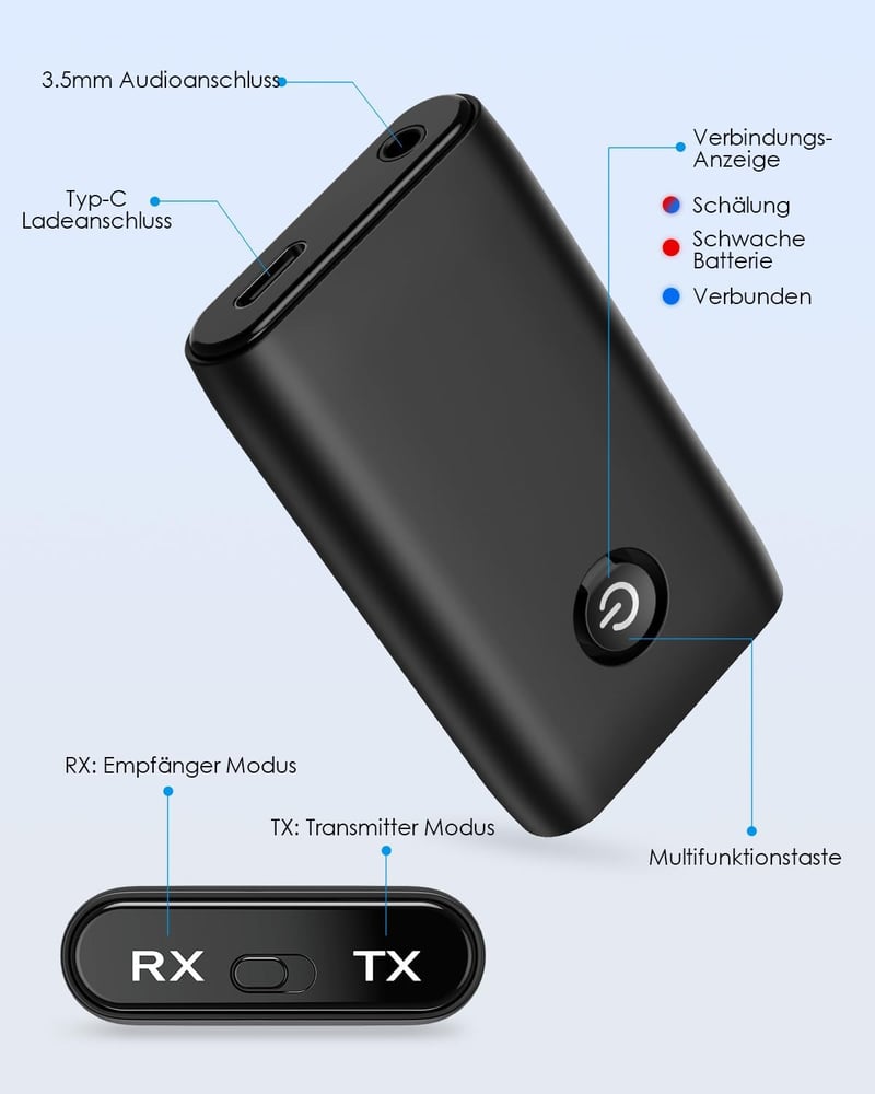 Brifit Bluetooth Adapter 5.3 Adó-Vevő 2in1 TV Hanghoz, 3.5mm Jack Aux Vezeték Nélküli Átalakító Fejhallgató Hangszóró Sztereó