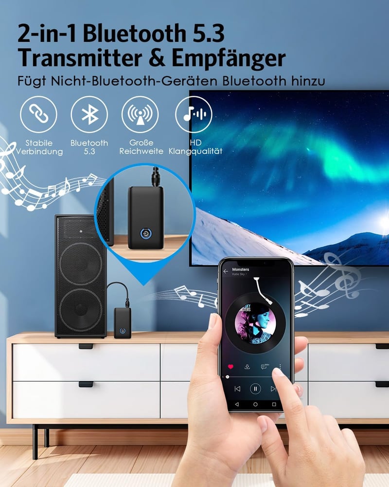 Brifit Bluetooth Adapter 5.3 Adó-Vevő 2in1 TV Hanghoz, 3.5mm Jack Aux Vezeték Nélküli Átalakító Fejhallgató Hangszóró Sztereó