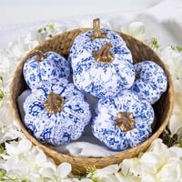 Briful 6 db Kék-Fehér Textil Dísztök Szett - Őszi Dekoráció Halloween-re, Nappali Asztalra - Élethű Műnövény Különböző Méretekben 4