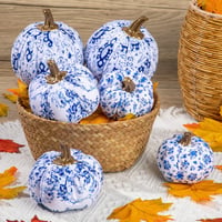 Briful 6 db Kék-Fehér Textil Dísztök Szett - Őszi Dekoráció Halloween-re, Nappali Asztalra - Élethű Műnövény Különböző Méretekben 5