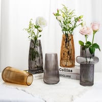 Briful Dekoratív Üveg Váza Barázdált Mintával - Modern Asztali Dísz Esküvőre, Irodába, Konyhába - 20 cm Magas Sötétszürke Üvegedény 5