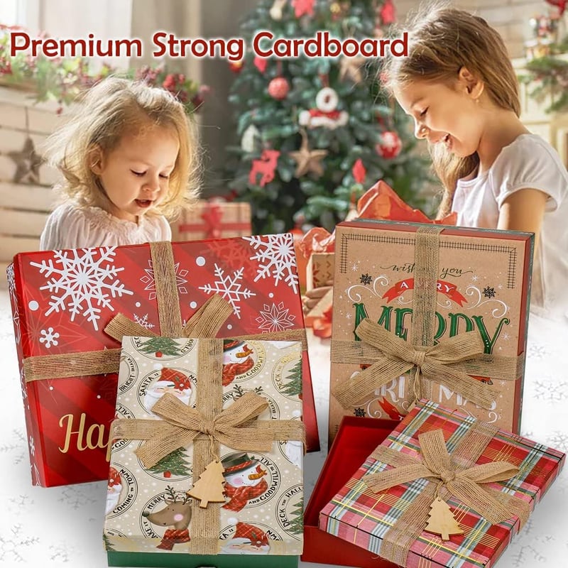 Briful Elegáns Karácsonyi Ajándékdoboz Szett 4 db - Tároló Doboz Fedéllel és Masnival, Többszínű, Papírkarton, 31,5x25x6,86 cm