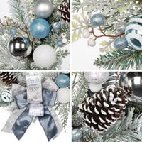 Briful Karácsonyi Ajtókoszorú 60 cm - Kék-Ezüst Adventi Koszorú Gömbökkel, Bogyókkal, Tobozokkal és Masnival - Asztali Dekoráció, Fali Dísz 2