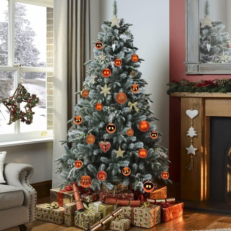 Briful Karácsonyi Gömbdísz Szett - 12 db Törhetetlen Narancssárga Műanyag Gömb (8 cm) - Karácsonyfa, Adventi Koszorú és Girland Dekoráció
