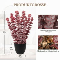 Umelá rastlina Briful eukalyptus v čierno-červenom kvetináči, 40 cm vysoká, realistická dekorácia do interiéru 2