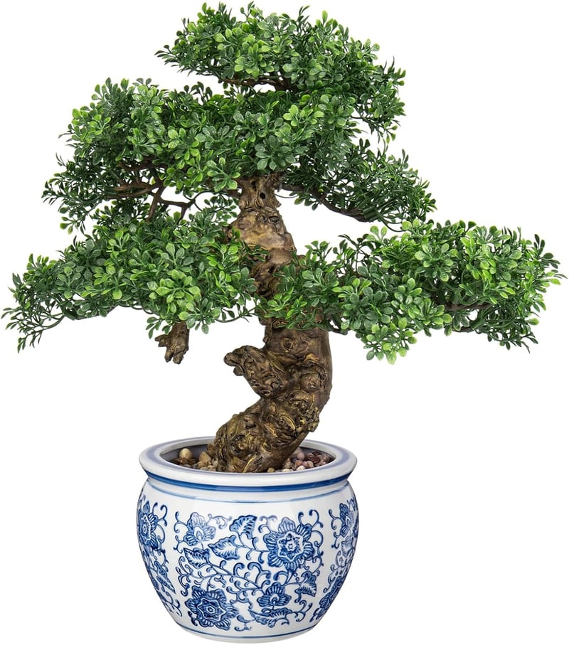 Briful Műbonsai 43 cm - Élethű Műnövény Kerámia Kaspóban - Dekoráció Fürdőszobába, Irodába, Ablakpárkányra - Műanyag Bonsai Fa Minden Évszak