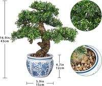 Briful Műbonsai 43 cm - Élethű Műnövény Kerámia Kaspóban - Dekoráció Fürdőszobába, Irodába, Ablakpárkányra - Műanyag Bonsai Fa Minden Évszak 2