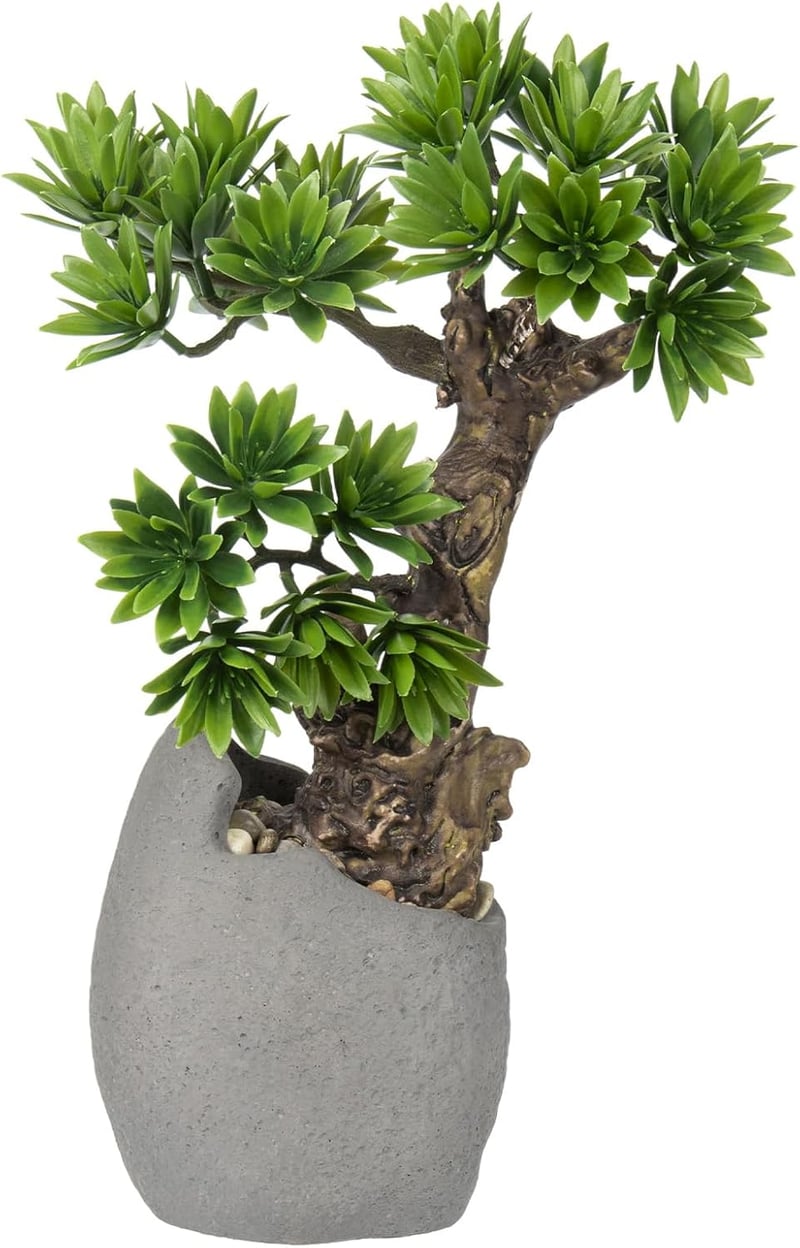 Briful Műbonsai Fa 35 cm - Élethű Műnövény Cement Cserépben, Vízálló Dekoráció Fürdőszobába, Irodába, Ablakpárkányra, Könnyű Műanyag