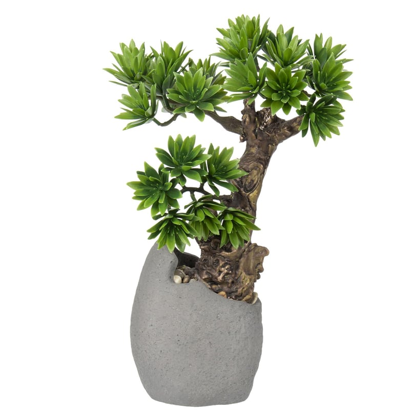 Briful Umjetni Bonsai 35 cm - Vjerodostojna Umjetna Biljka u Cementnoj Posudi, Vodootporna Dekoracija za Kupaonicu, Ured, Prozorsku Dasku, Lagana Plastika