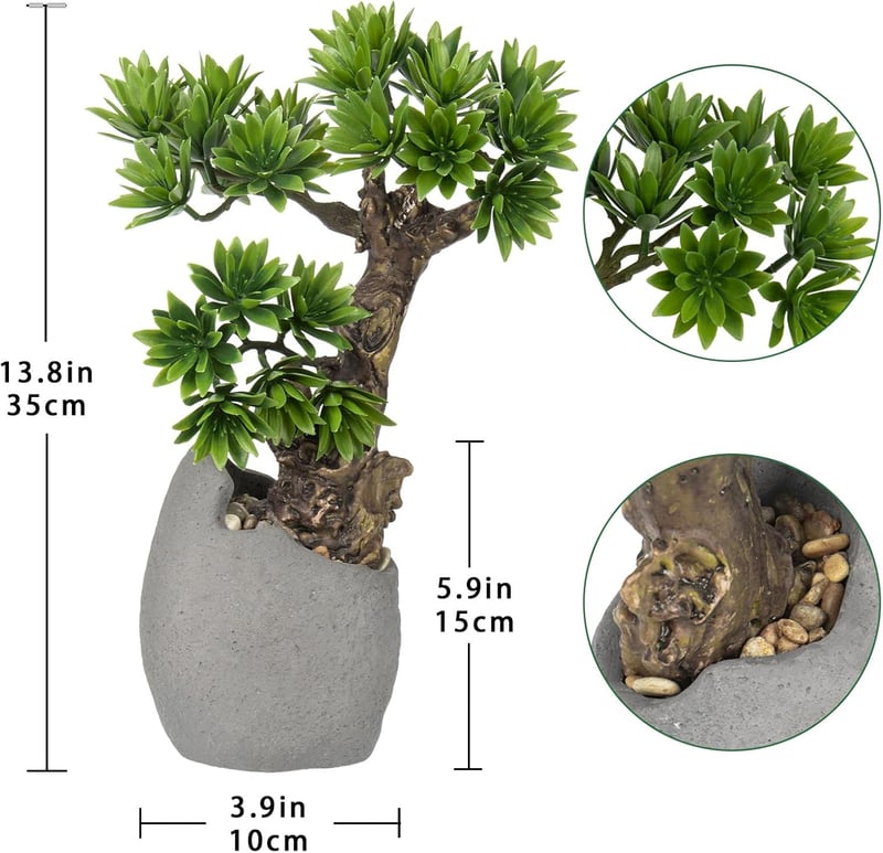 Briful Műbonsai Fa 35 cm - Élethű Műnövény Cement Cserépben, Vízálló Dekoráció Fürdőszobába, Irodába, Ablakpárkányra, Könnyű Műanyag