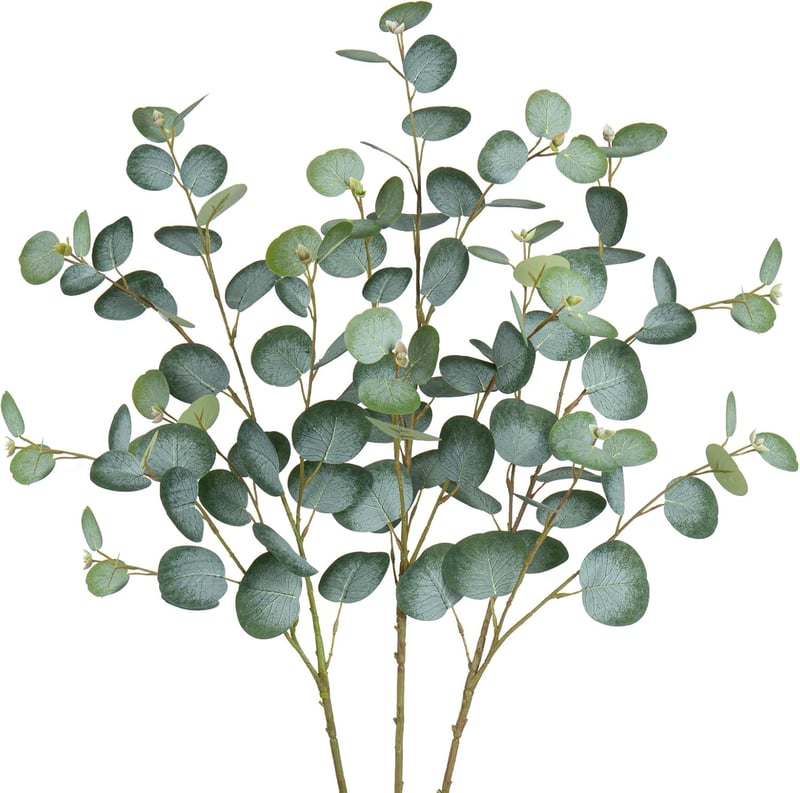 Briful Műeucalyptus Ágak Szett (3db) - 81 cm Hosszú Selyem Dekorációs Növény, Élethű Zöld Levelek Vázába, Lakásdekorációhoz
