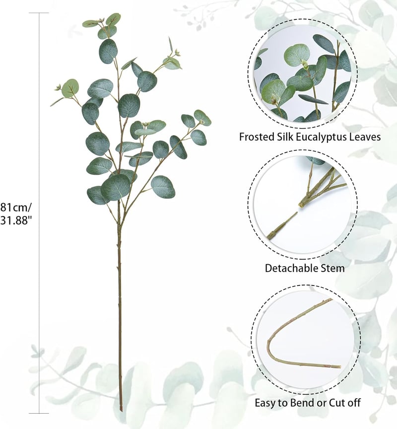 Briful Műeucalyptus Ágak Szett (3db) - 81 cm Hosszú Selyem Dekorációs Növény, Élethű Zöld Levelek Vázába, Lakásdekorációhoz