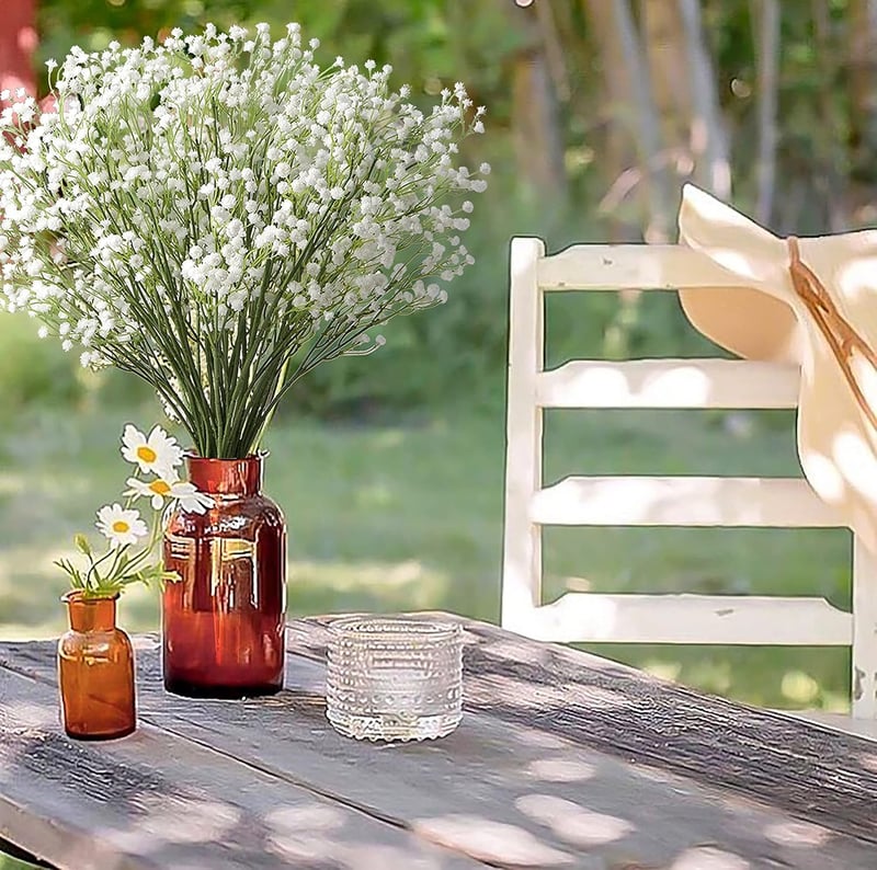 Briful Művirág Gypsophila Csokor - 10 db Időjárásálló Művirág Otthoni, Esküvői, Parti Dekorációhoz - Menta Krém Színben