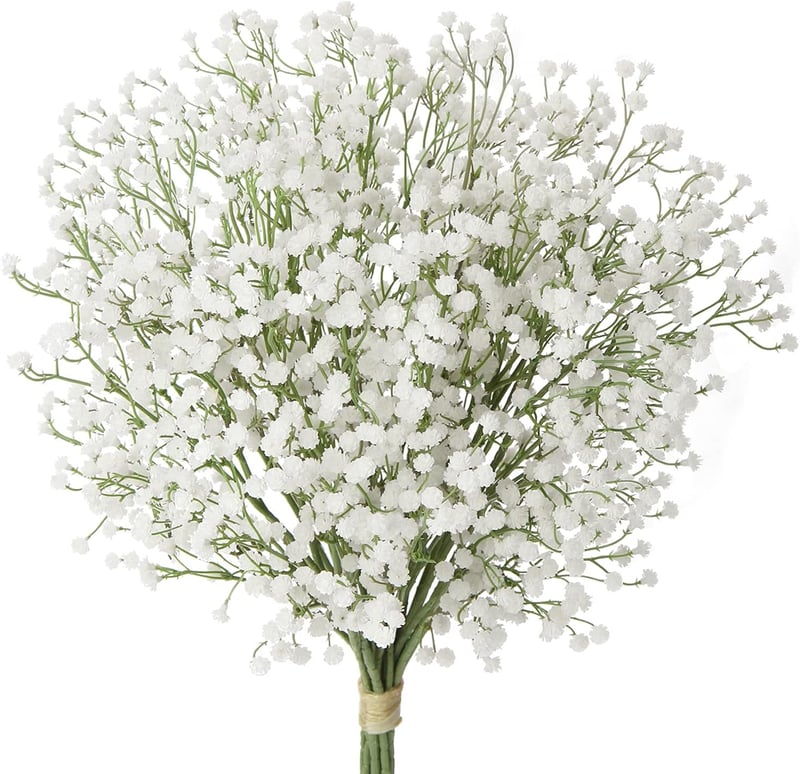 Briful Művirág Gypsophila Csokor - 10 db Időjárásálló Művirág Otthoni, Esküvői, Parti Dekorációhoz - Menta Krém Színben